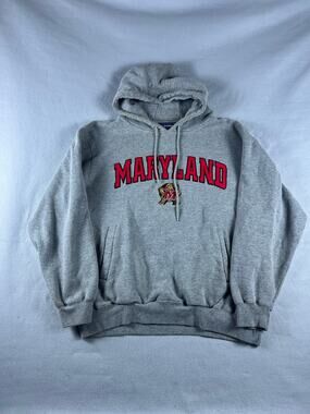 Maryland Terrapins Hoodie Mens L Gray Spellout Champs NCAA Collegiate Sweatshirt
